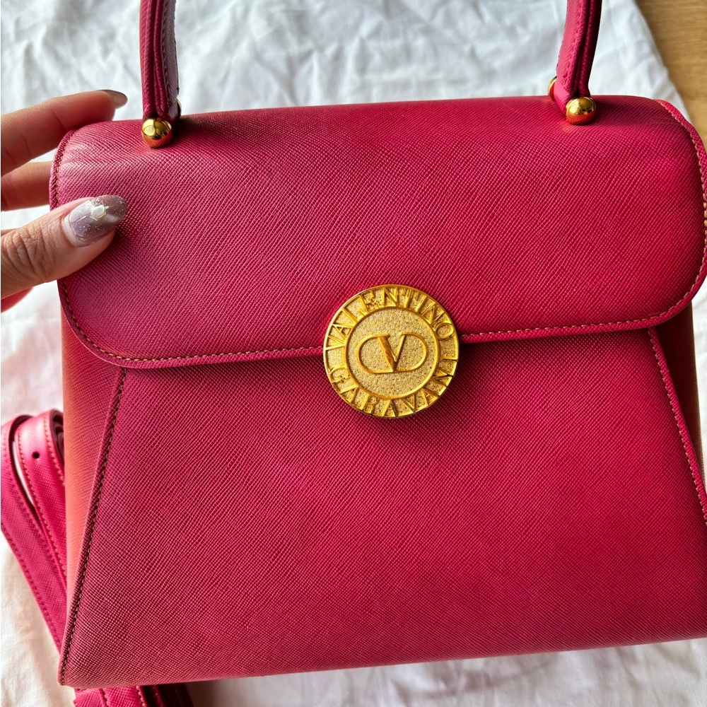 Valentino Fuchsia Satchel with Gold Accents